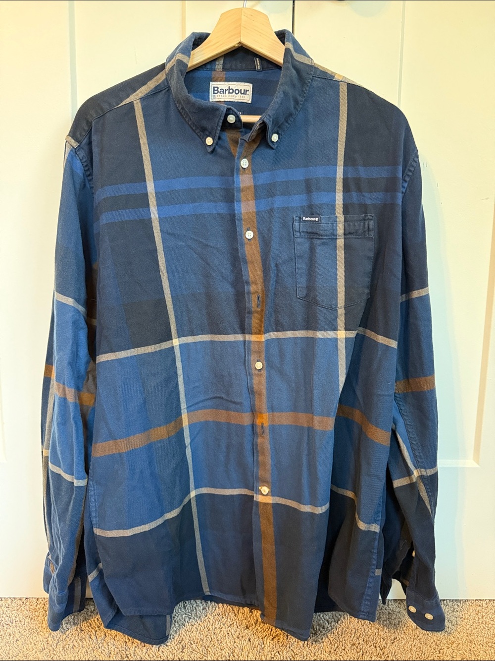 Barbour Blue and Brown Plaid Button-Down Shirt